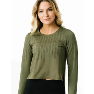 ZYIA Active Women's Chillcicle Long Sleeve Crop Top Olive Green Size XXXL Gym